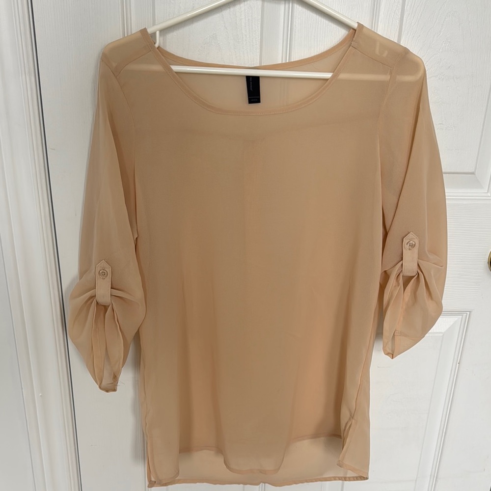 Vero Moda Tan 3/4 Sleeve Tie Front Blouse
